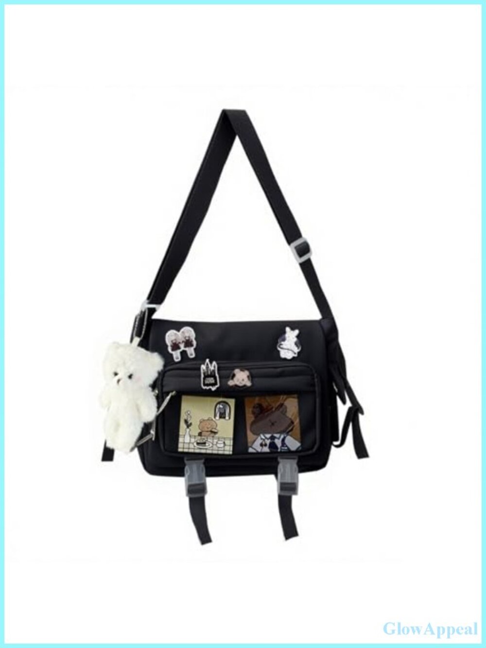 Kawaii Nylon Crossbody Ita Bag with Pin Display Window and Pendant